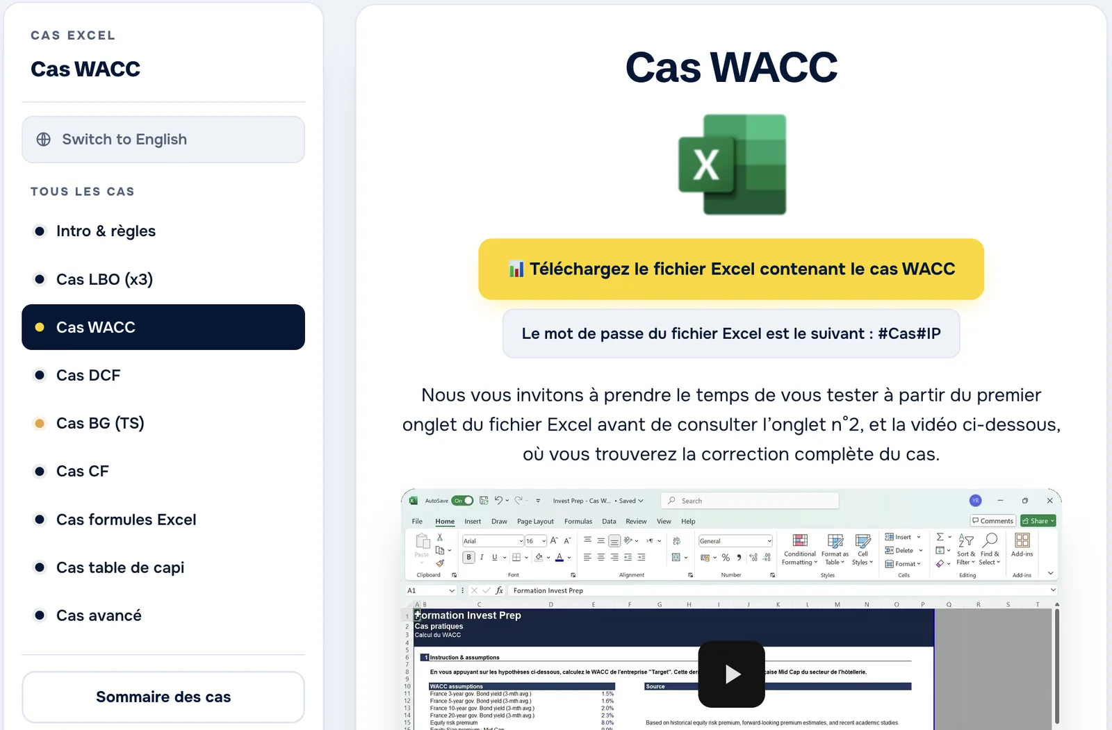 Cas Excel corrigé de calcul du coût moyen pondéré du capital