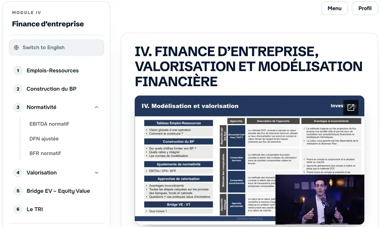 Module de finance d'entreprise de l'espace membre