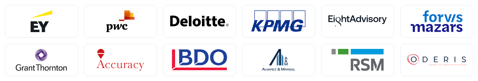 Cabinets rejoints par les membres de la formation : EY, PwC, Deloitte, KPMG, Eight Advisory, Forvis Mazars, Grant Thornton, Accuracy, BDO, Alvarez & Marsal, RSM, Oderis