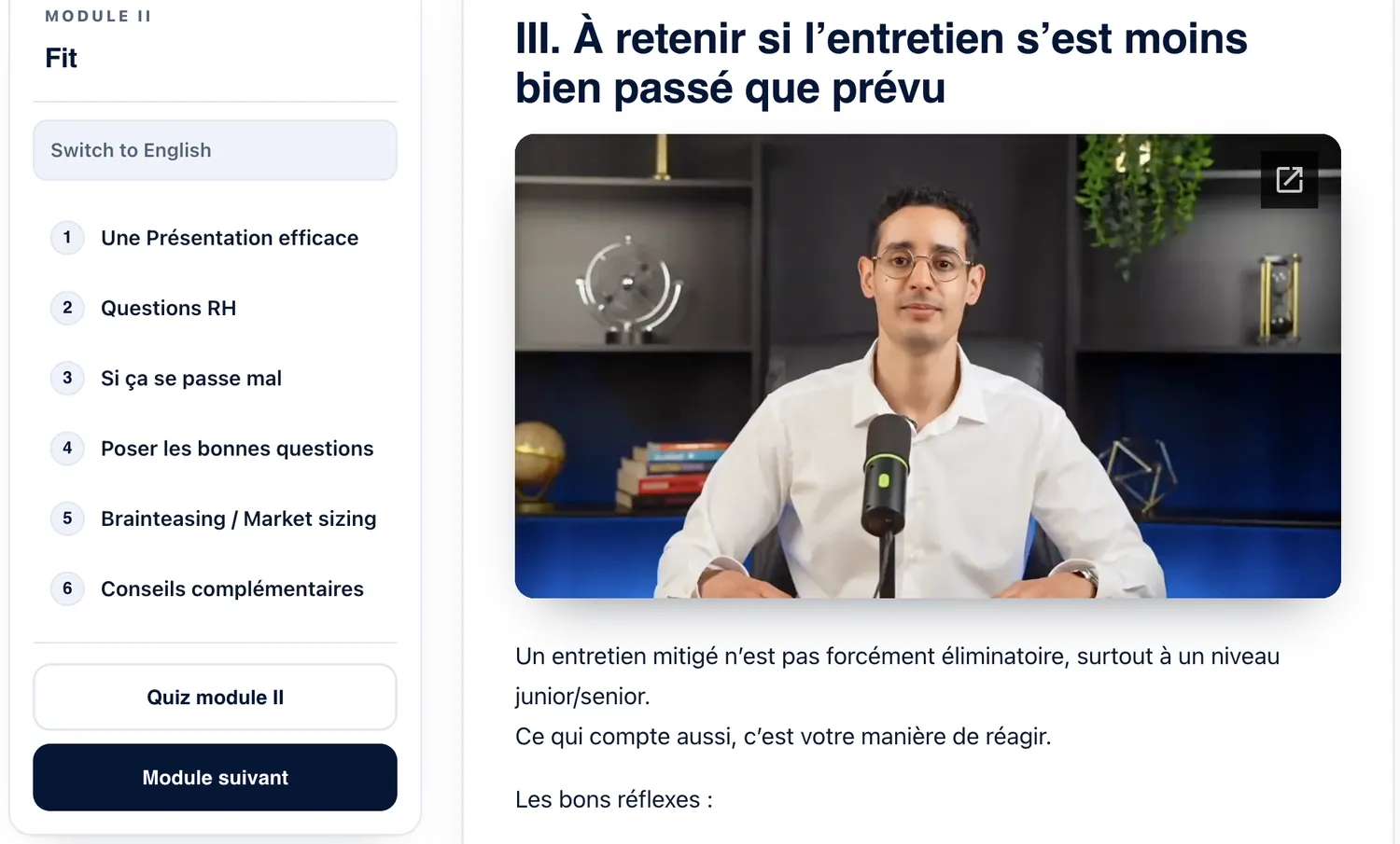 Module RH et Fit de l'espace membre Invest Prep