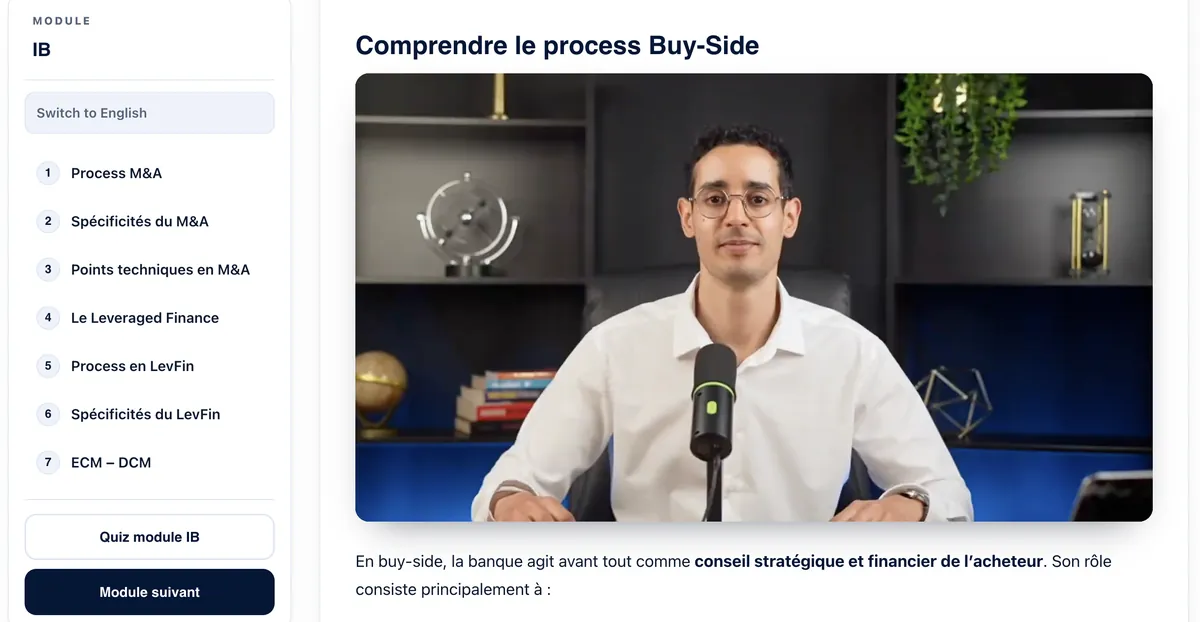 Aperçu de la formation Banque d'investissement