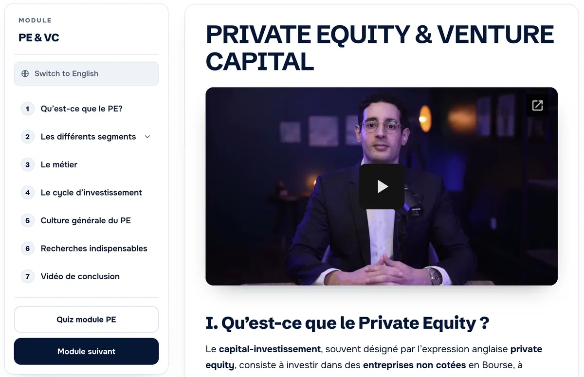 Aperçu de la formation Private Equity