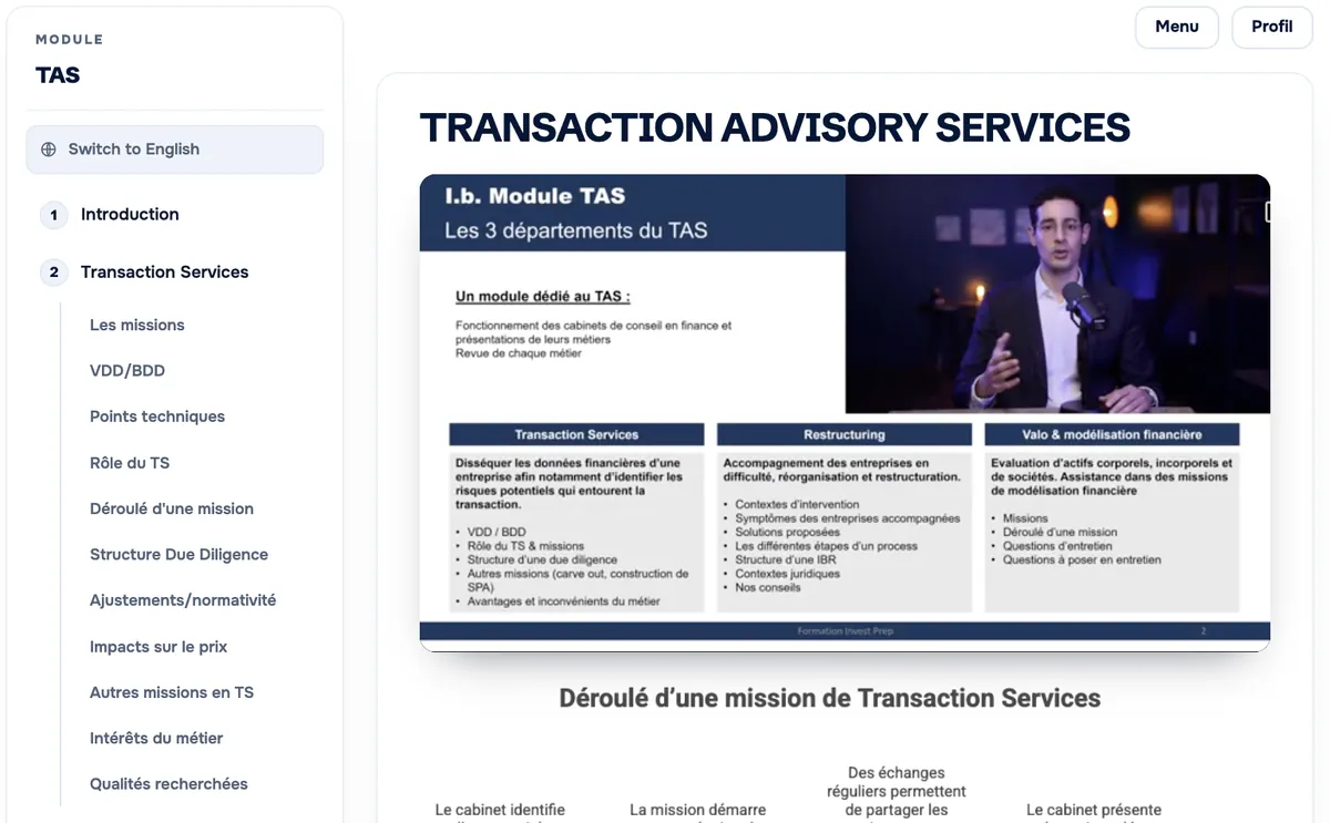 Aperçu de la formation Transaction Services