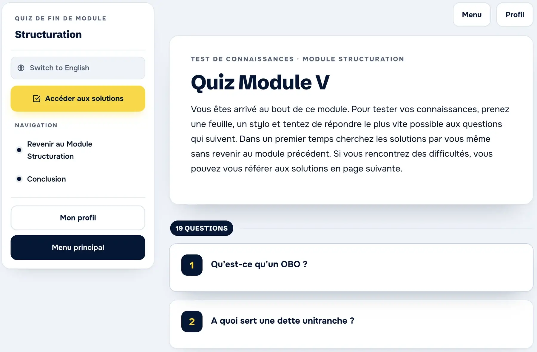 Quiz de fin de module sur la structuration